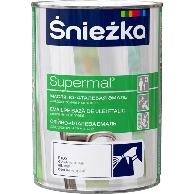Краска эмаль SNIEZKA Supermal белая матовая, 0.8л